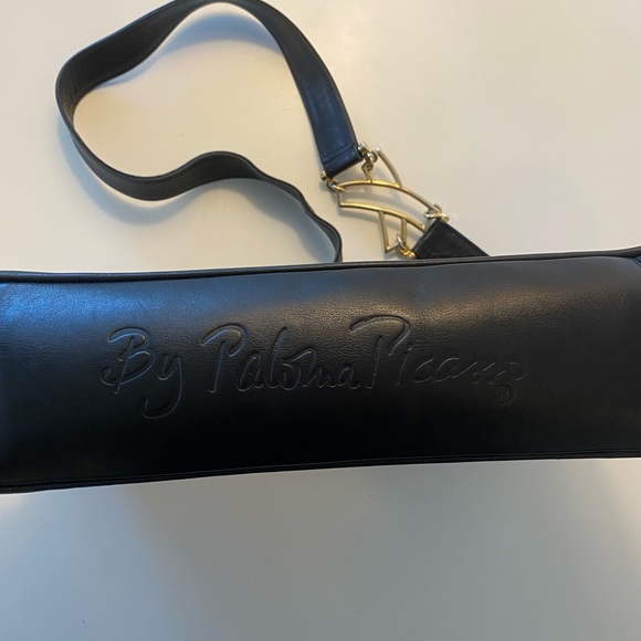 Paloma Picasso Black Leather Shoulder Bag with Gold Accents - Picture 3 of 11